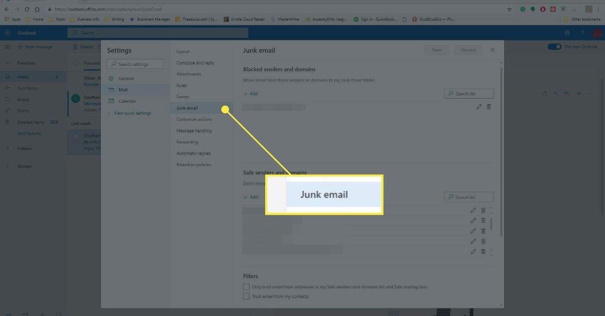 Opties voor ongewenste e-mail bekijken op de Outlook.com-website