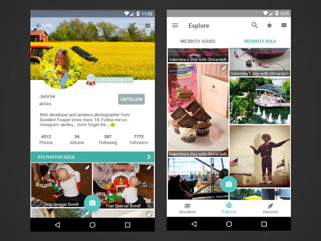 Twee screenshots van de Foap app voor Android.