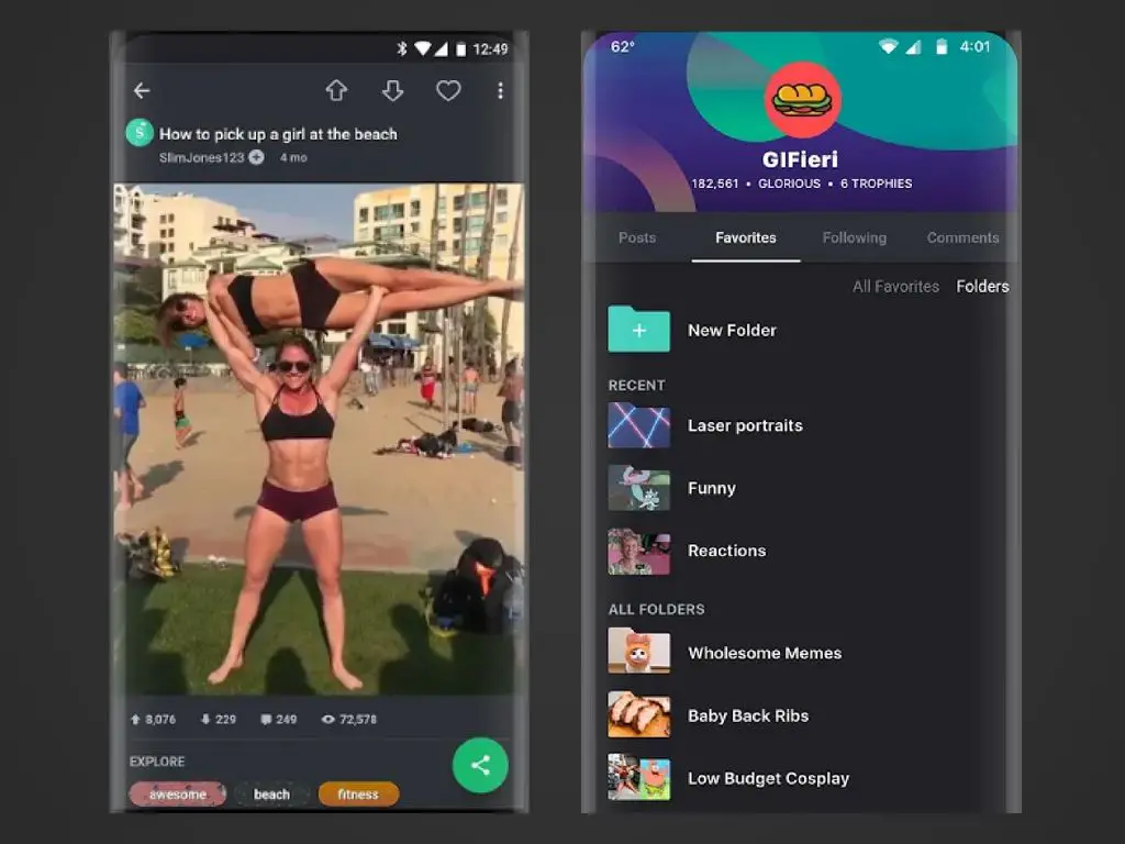 Twee screenshots van de Imgur-app voor Android.