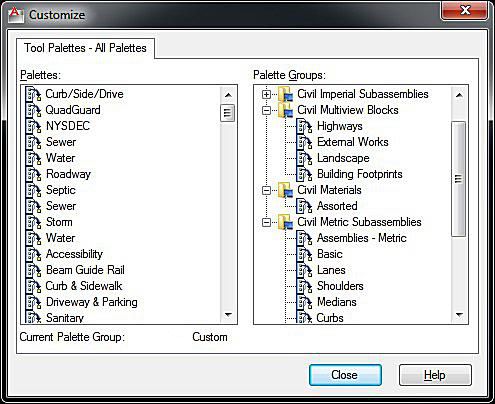 Schermafbeelding voor aanpassing van het AutoCAD-toolpalet