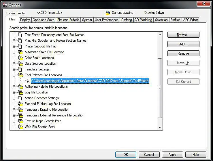 Schermafbeelding van AutoCAD-toolpalet delen