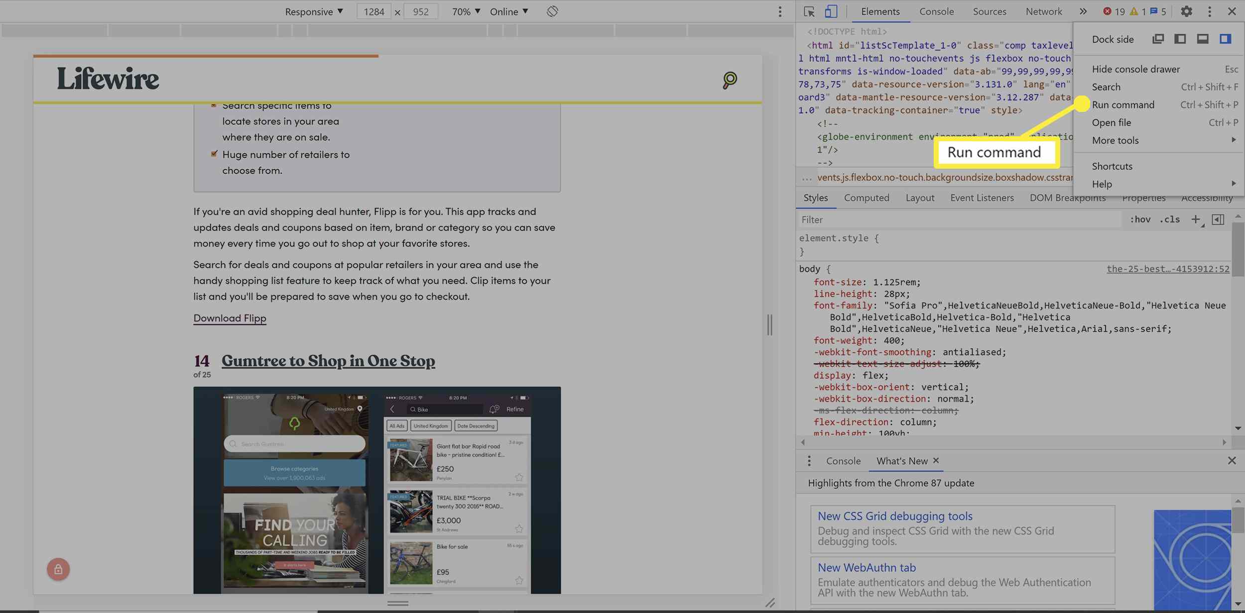 Screenshot-opties in Chrome-ontwikkelaarstools.