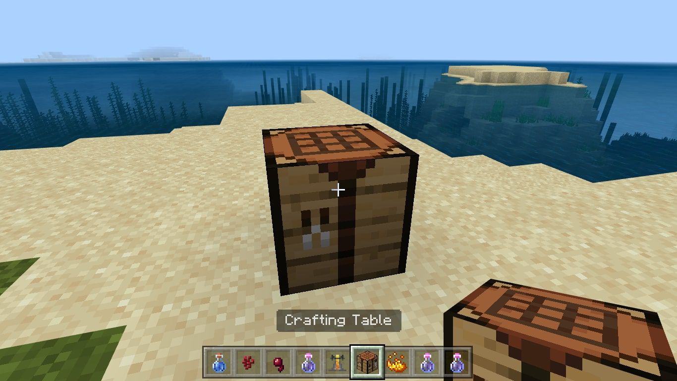 Plaats de Crafting Table op de grond en open deze om toegang te krijgen tot het 3X3 crafting grid.