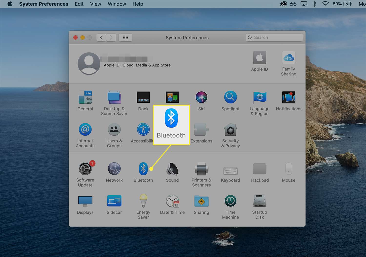 Bluetooth-pictogram van Systeemvoorkeuren op macOS
