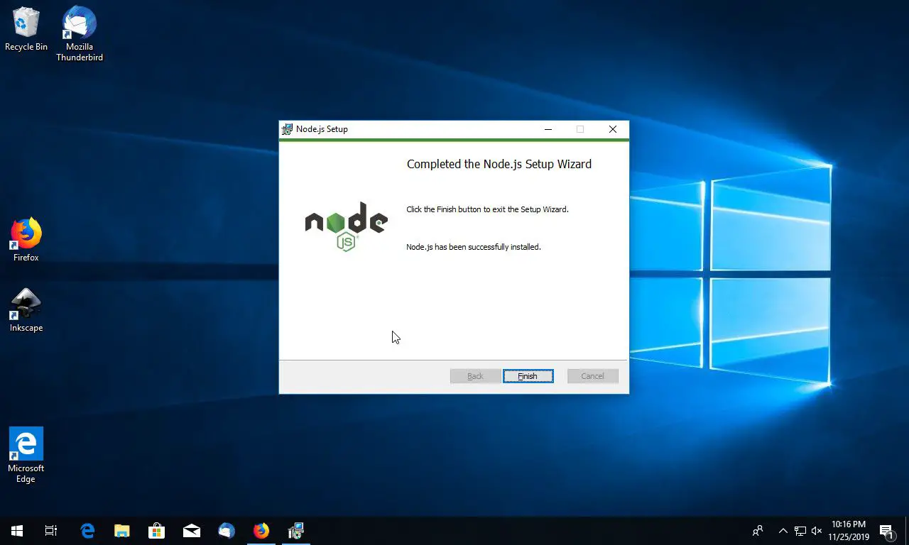 Node JS voltooi de installatie op Windows