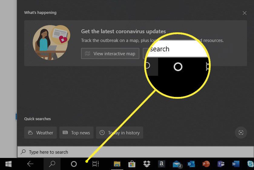 Windows 10 met Cortana-pictogram gemarkeerd