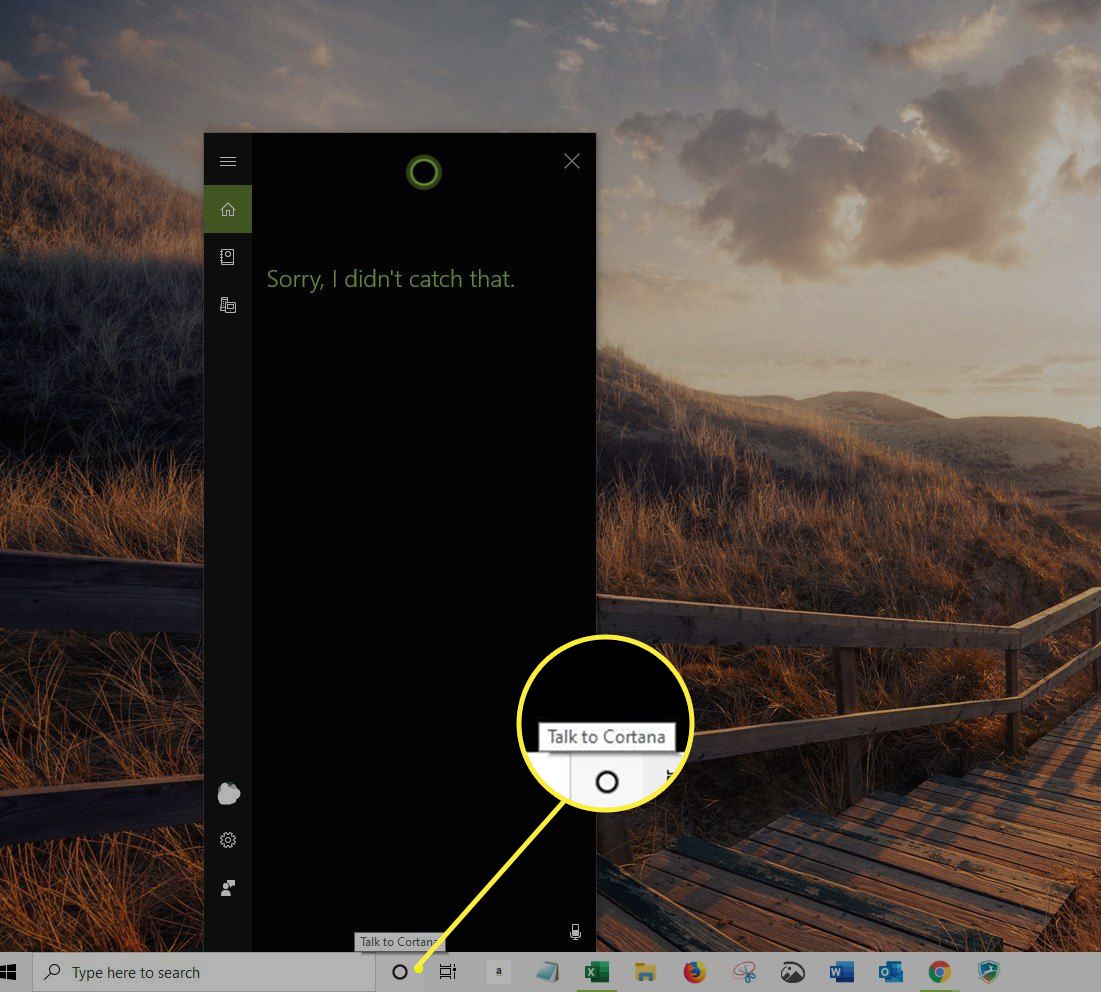 Praat met de Cortana-knop op het Windows-bureaublad