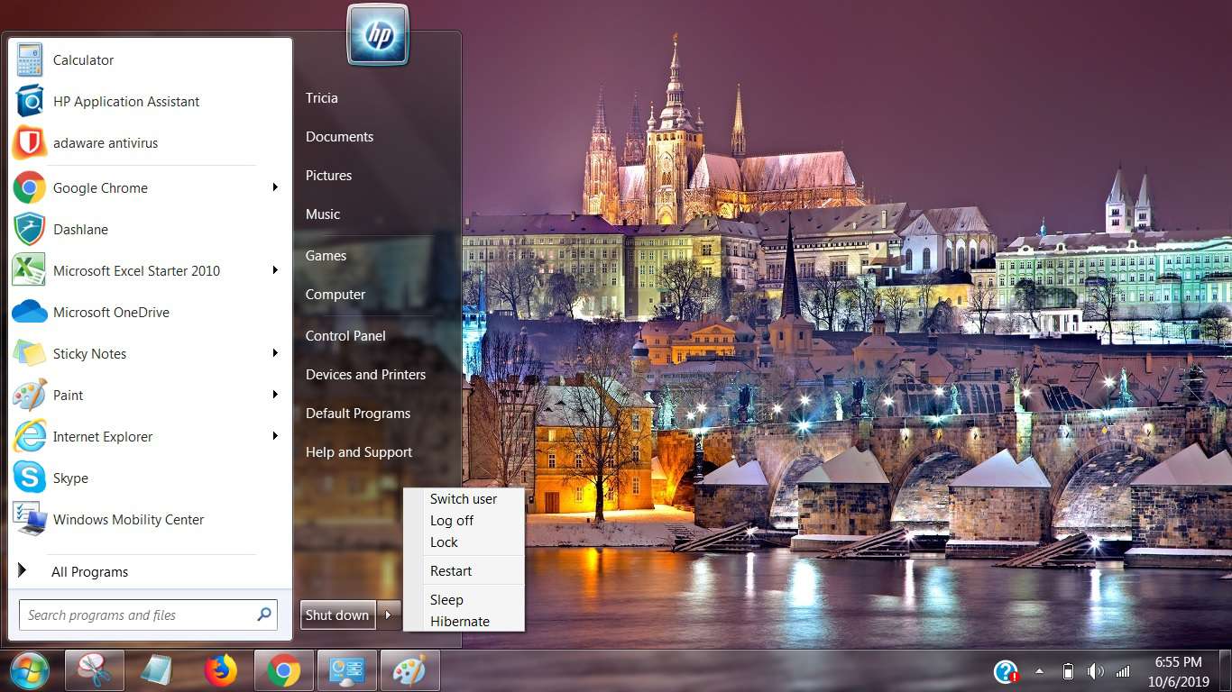 Schermafbeelding met Afsluiten in het menu Start van Windows 7