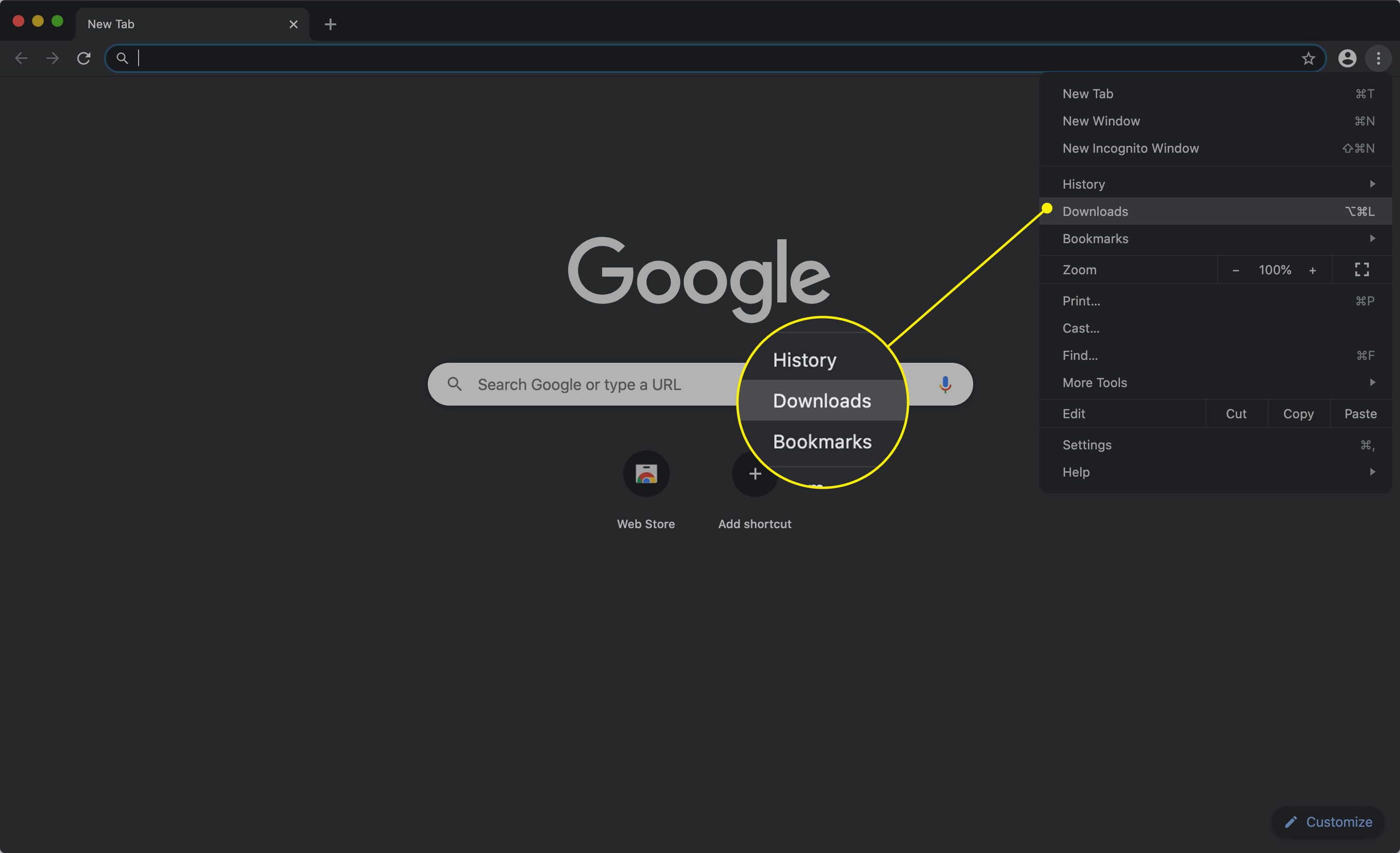 Downloads in het Chrome Meer-menu