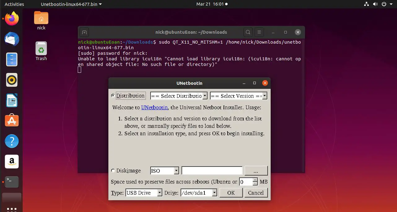 Unetbootin draait op Ubuntu