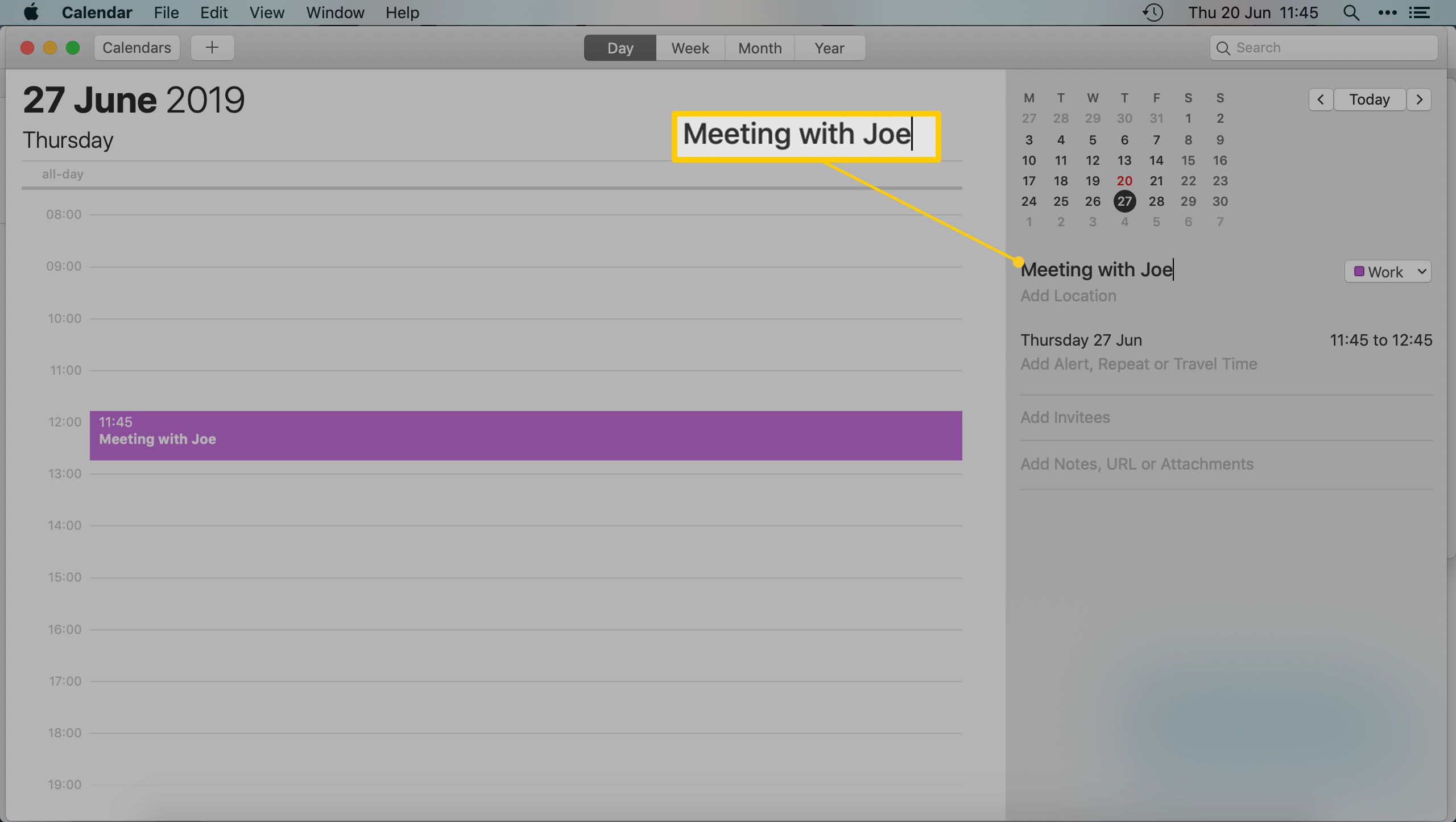 De Mac Agenda-app - De naam van een vergadering of afspraak invoeren