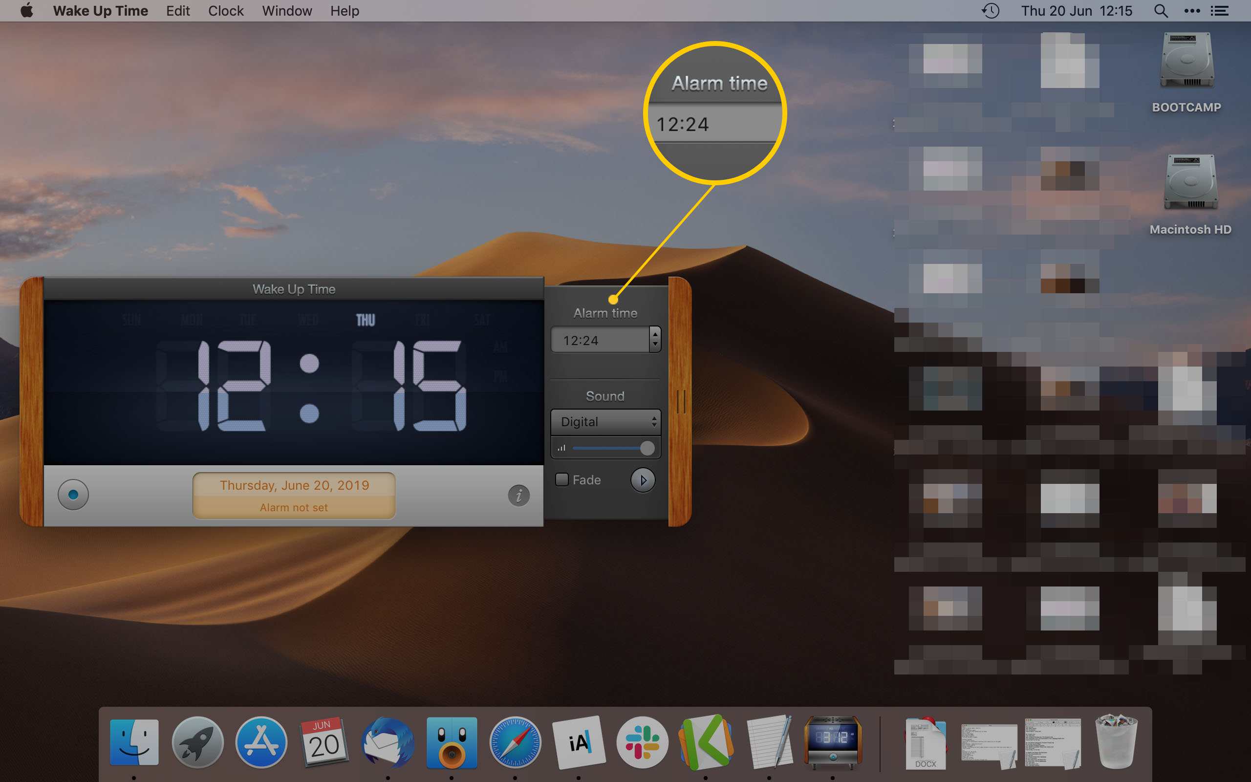 Wake Up Time-app op Mac die laat zien hoe u een wektijd instelt