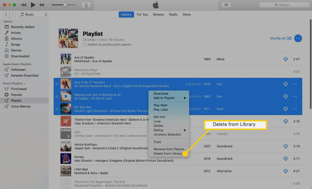 Verwijderen uit bibliotheek optie in iTunes