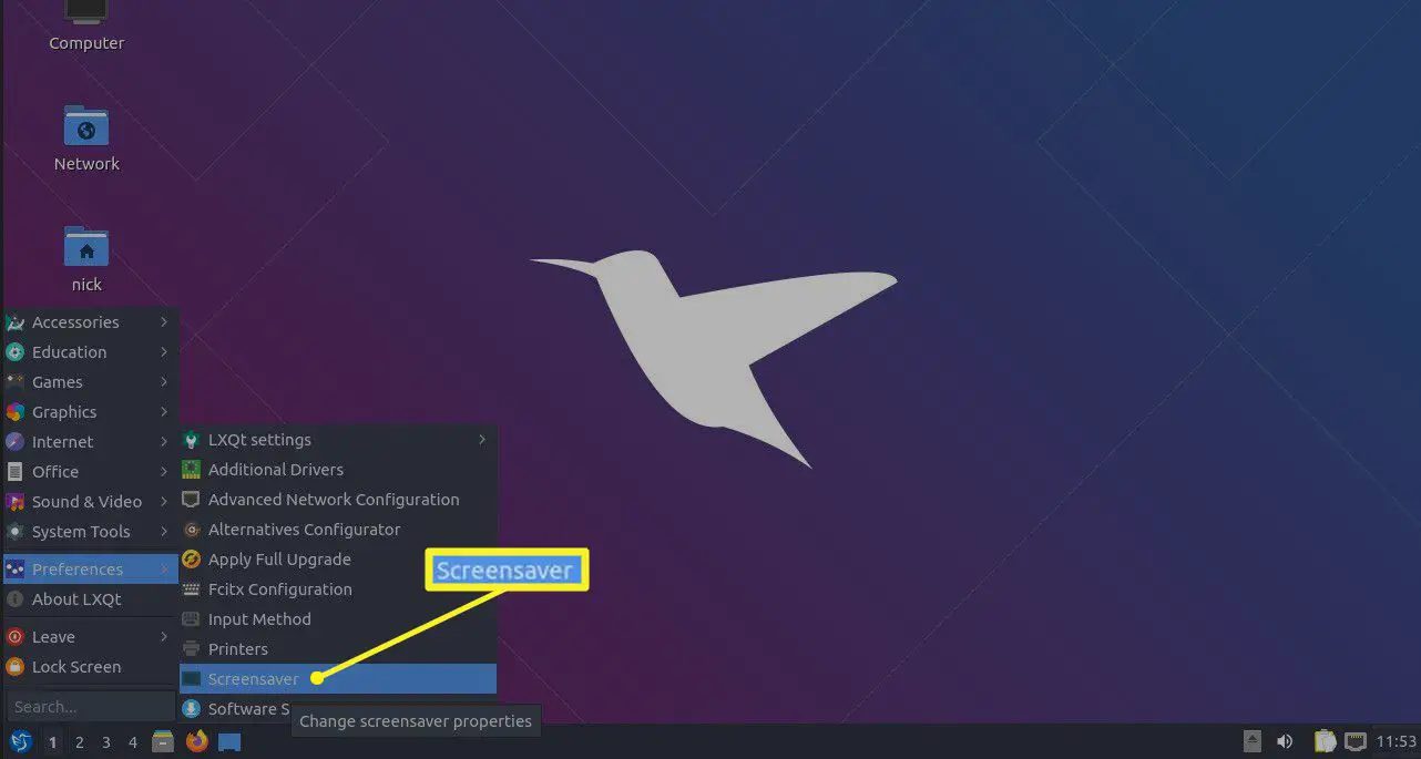 Lubuntu-menu Screensaverselectie