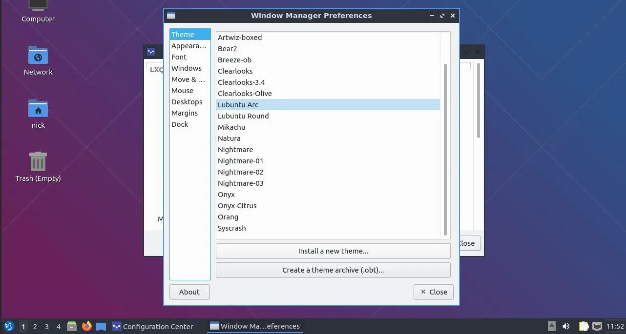 Lubuntu stelt Openbox-thema in