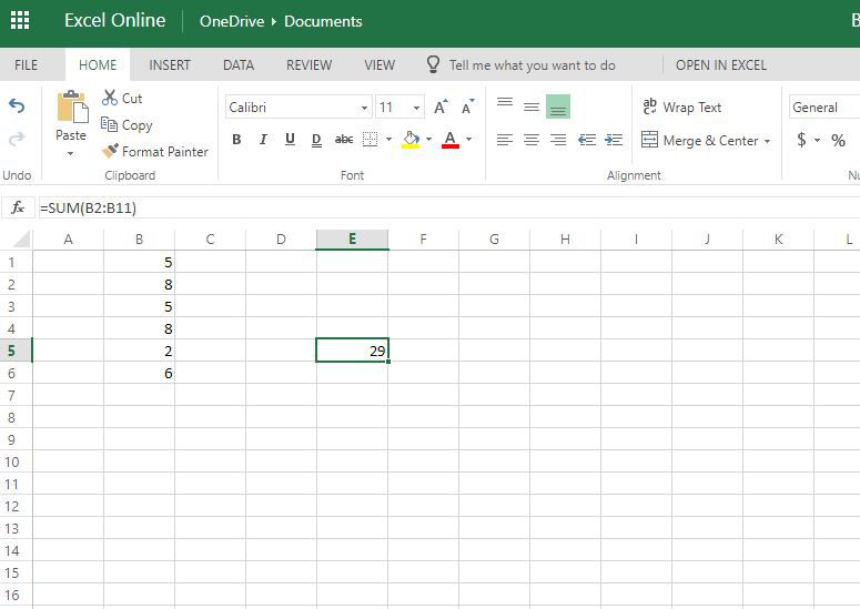 SOM-functie in Excel Online