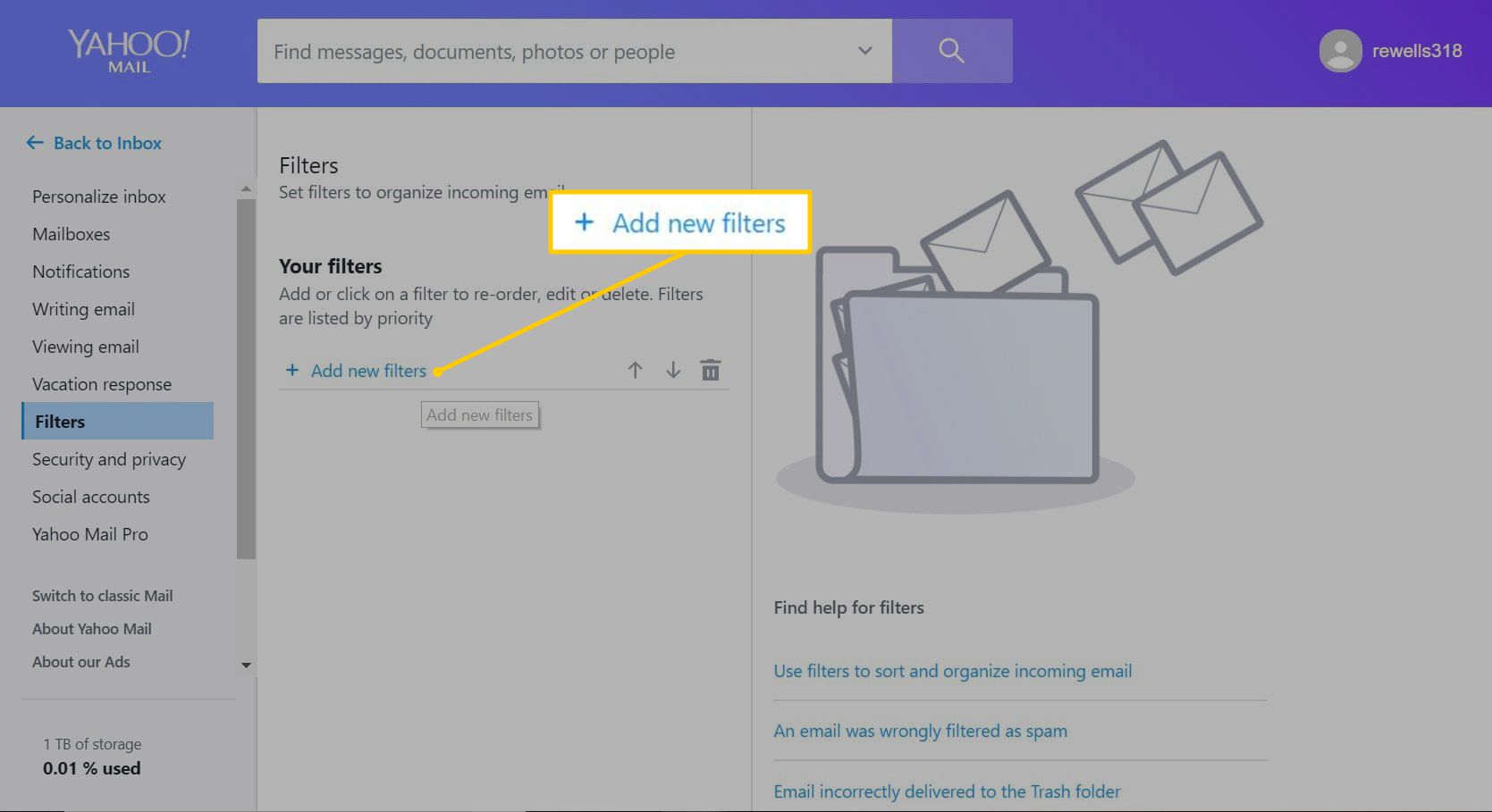 Nieuwe filterknop toevoegen in Yahoo Mail