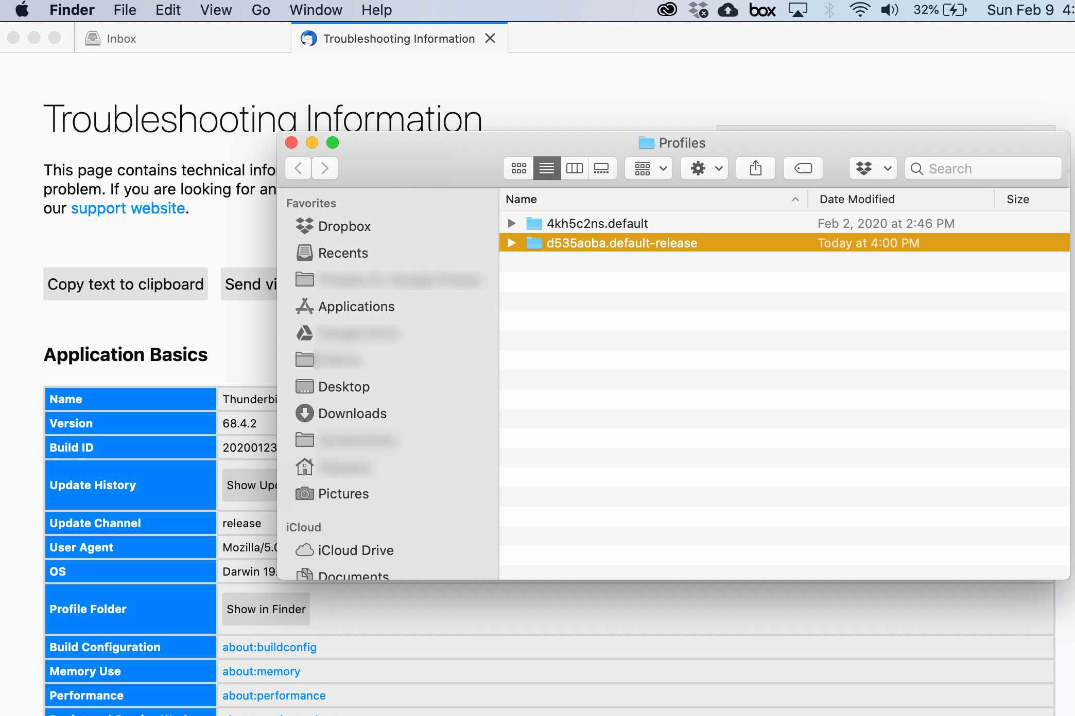 Thunderbird-profielmap in macOS Finder