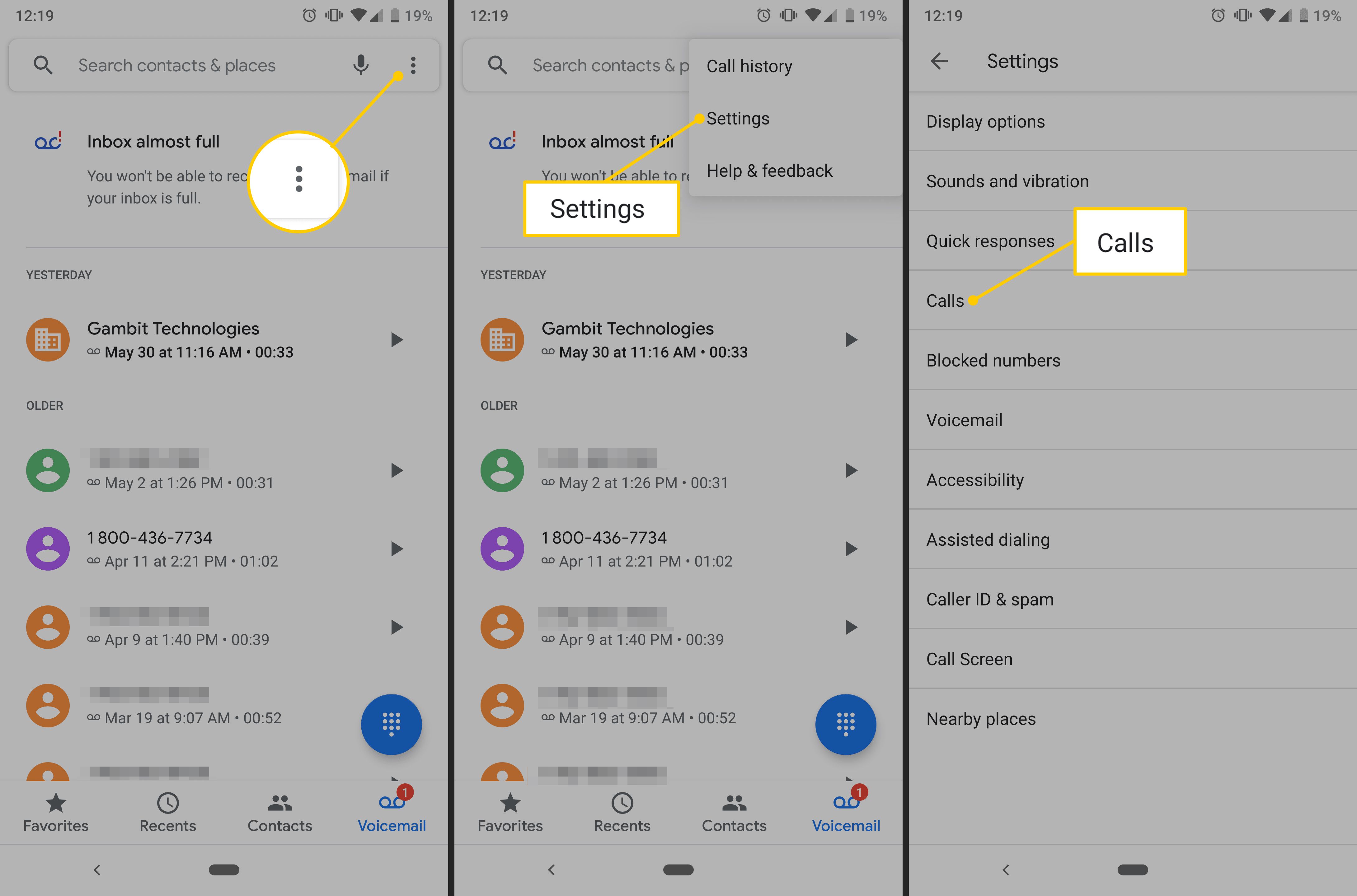 Menu, Instellingen, Oproepknoppen in Android Instellingen