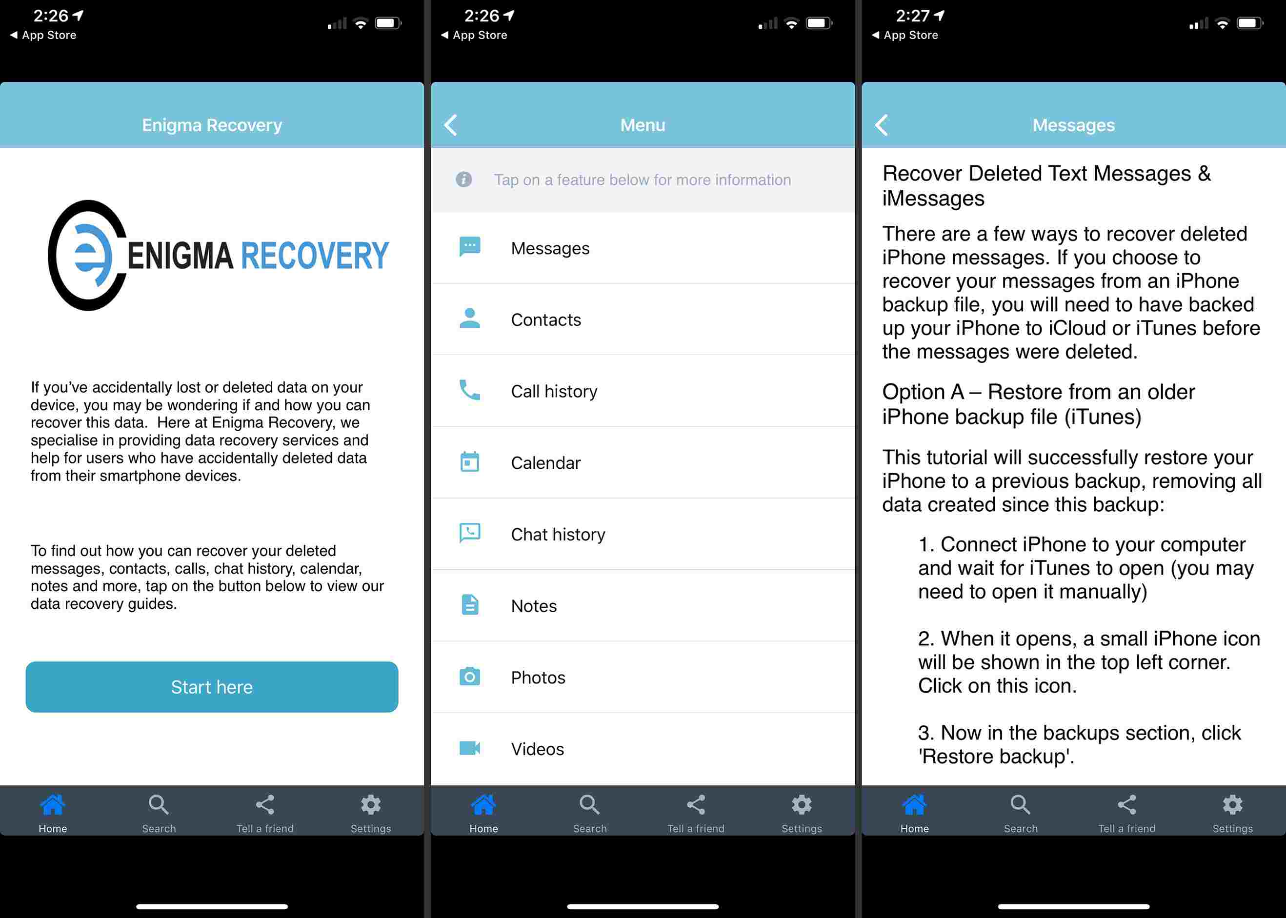 Enigma Recovery-app op iOS