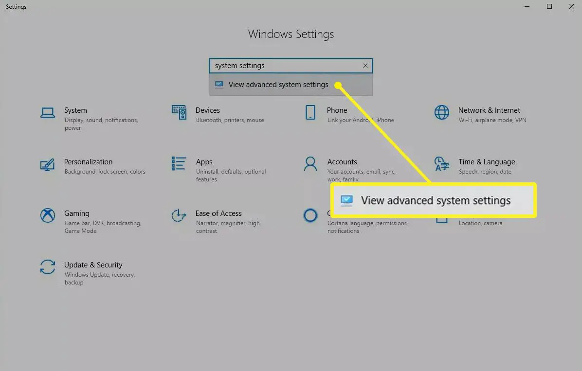 Geavanceerde systeeminstellingen bekijken in Windows 10