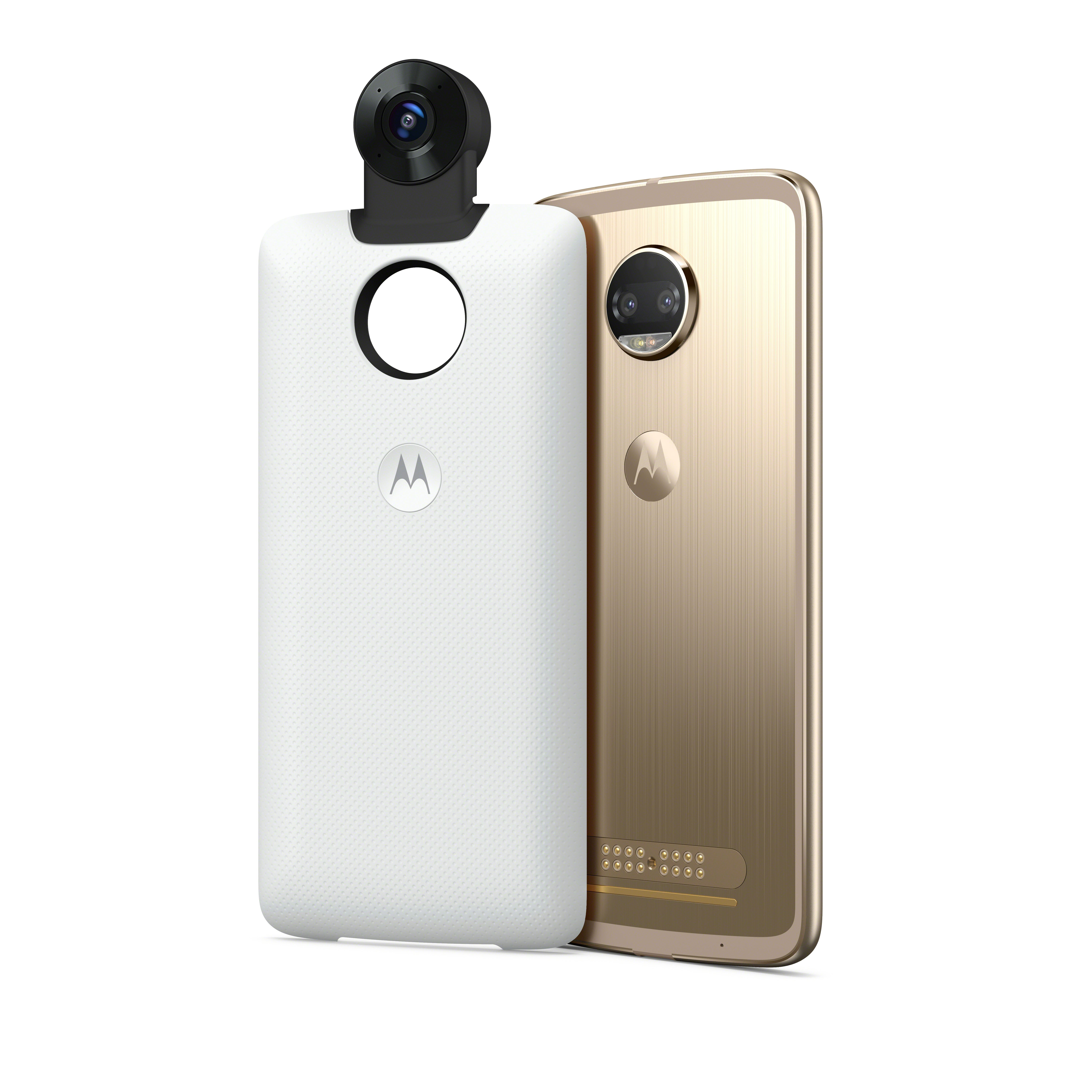 De Moto 360 Camera Mod naast de Moto Z2 Force Edition-smartphone