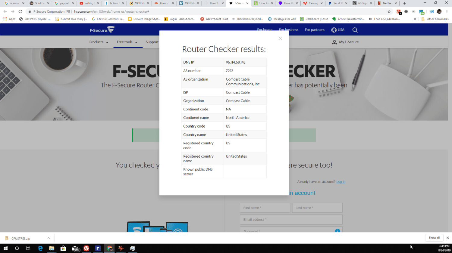 Router scanresultaten van F-Secure