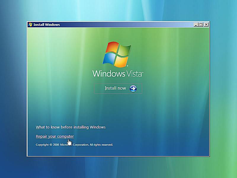 Een screenshot van de Windows Vista Startup Repair Your Computer Link