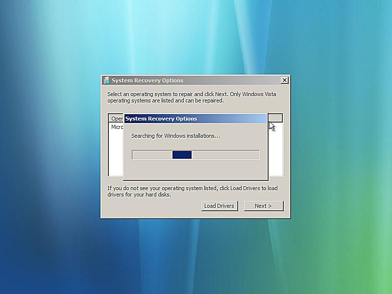 Een screenshot van Windows Vista Startup Repair waar uw computer wordt gevonden