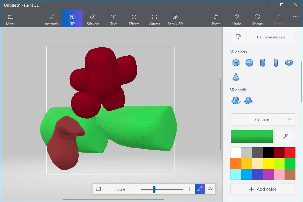 Schermafbeelding die laat zien hoe u de Paint 3D soft edge 3D doodle tool gebruikt
