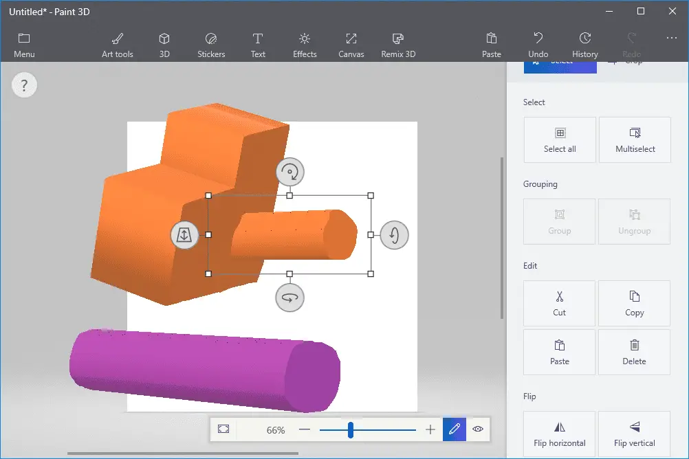 Schermafbeelding die laat zien hoe u het Paint 3D-gereedschap met scherpe rand 3D-doodle gebruikt