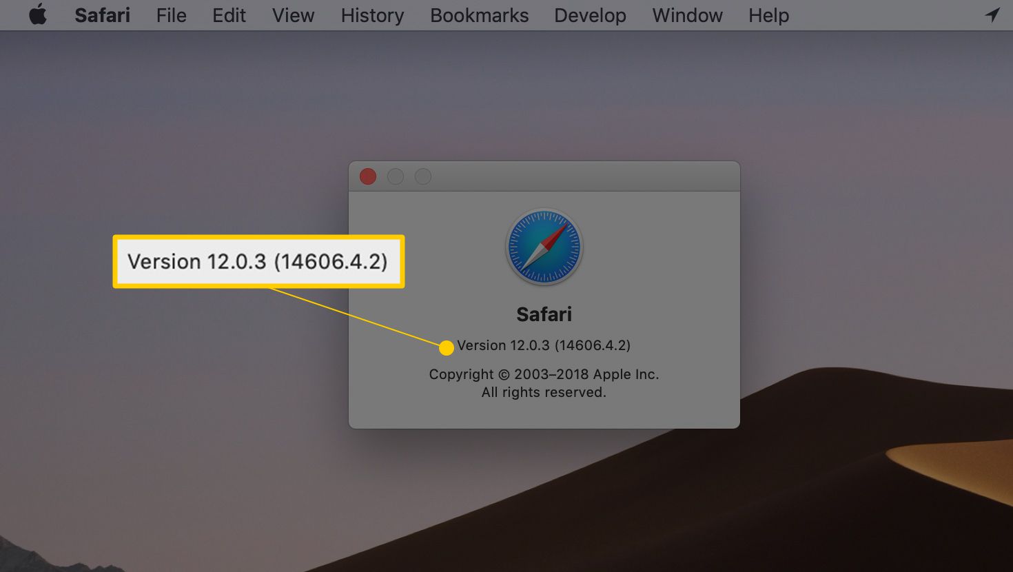 Safari-versie 12.0.3-venster in macOS