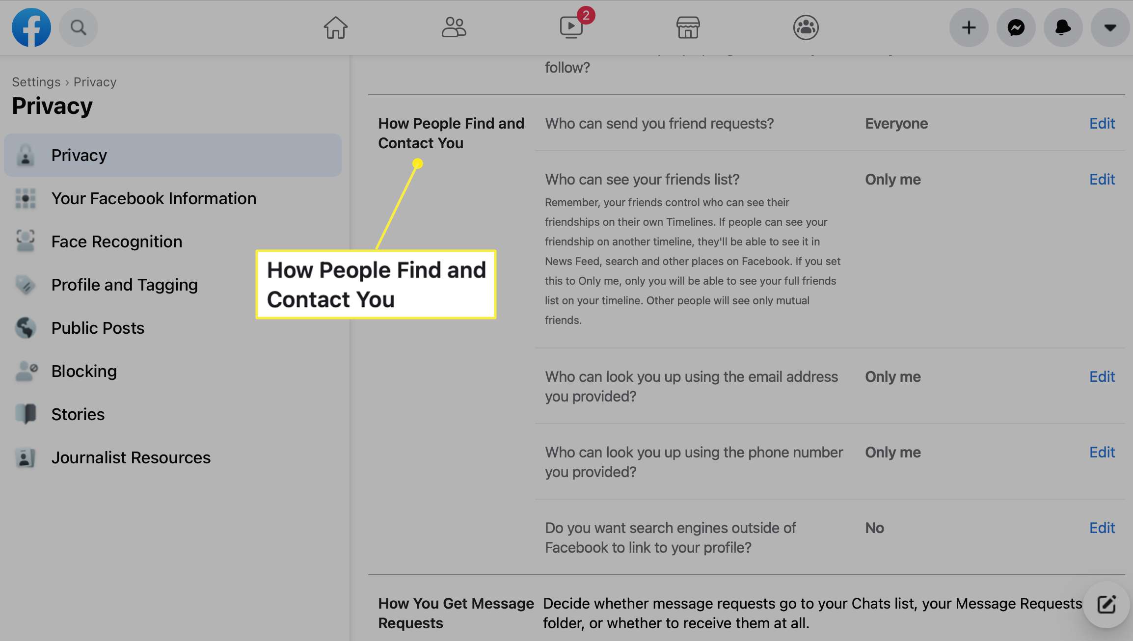 Hoe mensen je vinden en contact met je opnemen Instellingen op Facebook