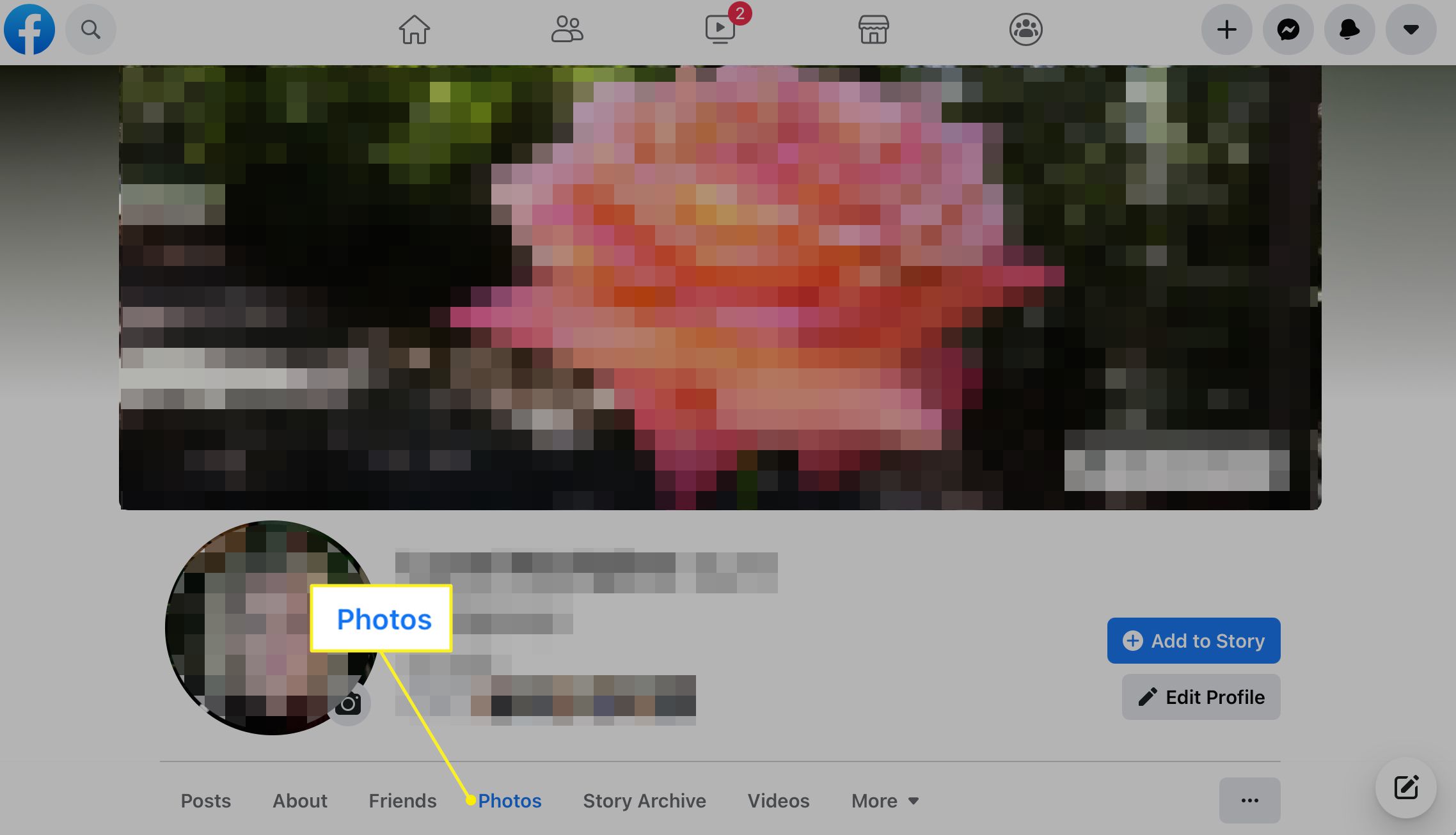 Facebook-profielscherm met Foto's gemarkeerd