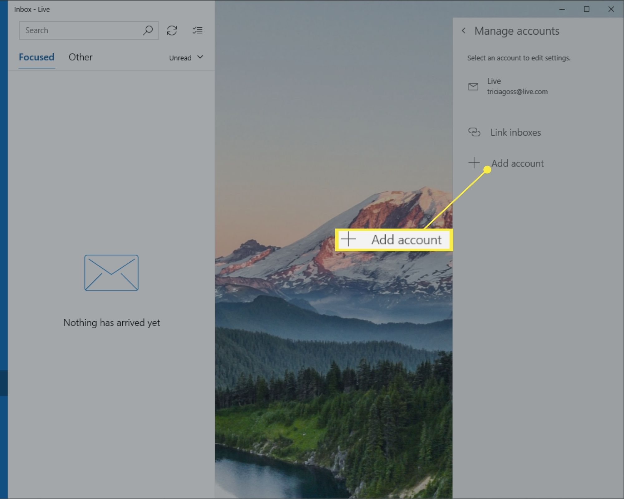 Account toevoegen in Windows 10 Mail Accounts beheren menu.