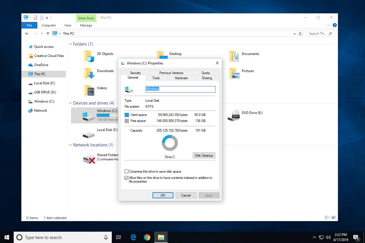 Eigenschappen van de harde schijf in Windows 10