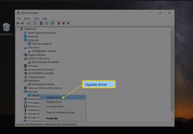 Stuurprogramma-optie bijwerken in het menu Windows Apparaatbeheer