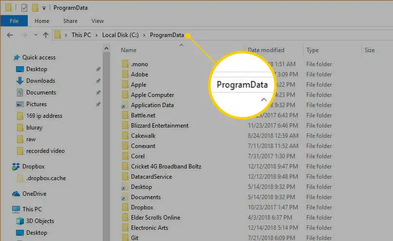 ProgramData in Verkenner op Windows 10
