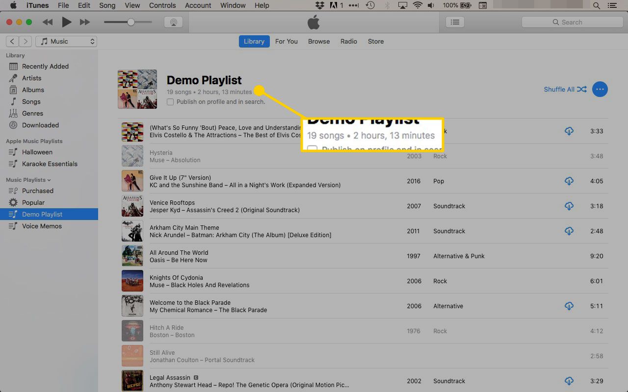 Lengte afspeellijst in iTunes