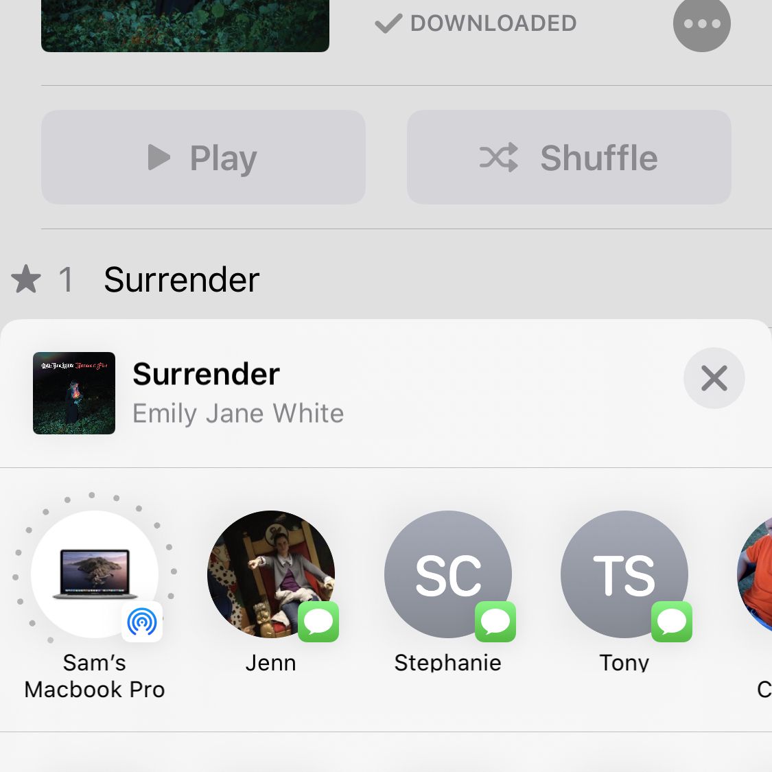 screenshot van de Apple Music-interface voor delen