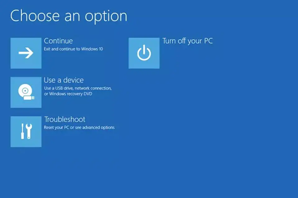 Schermafbeelding van het Windows 10 UEFI-opstartmenu