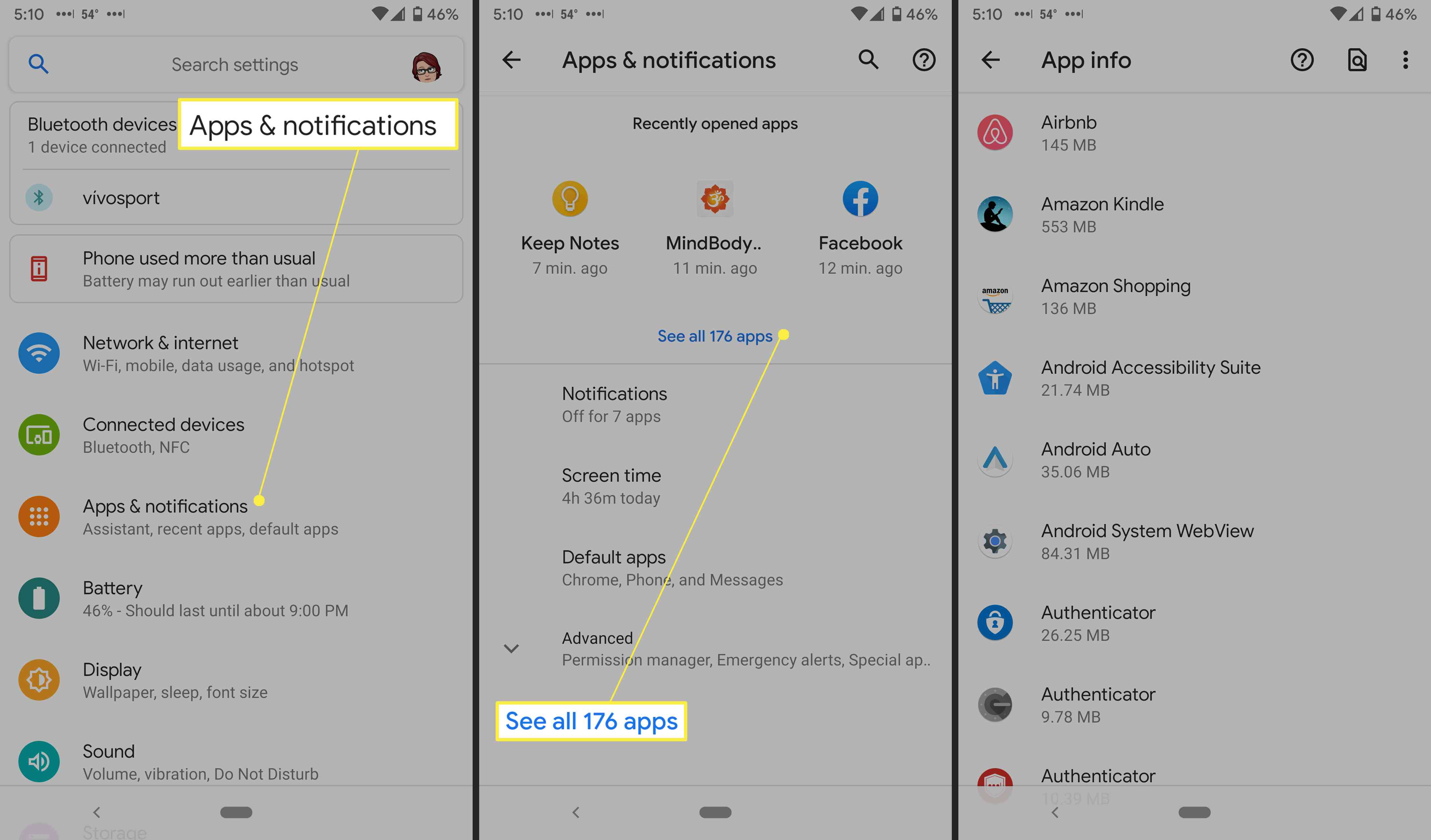 Instellingen voor Android-apps en meldingen.