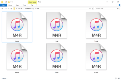 Screenshot van verschillende M4R-bestanden in Windows 10 die openen met iTunes