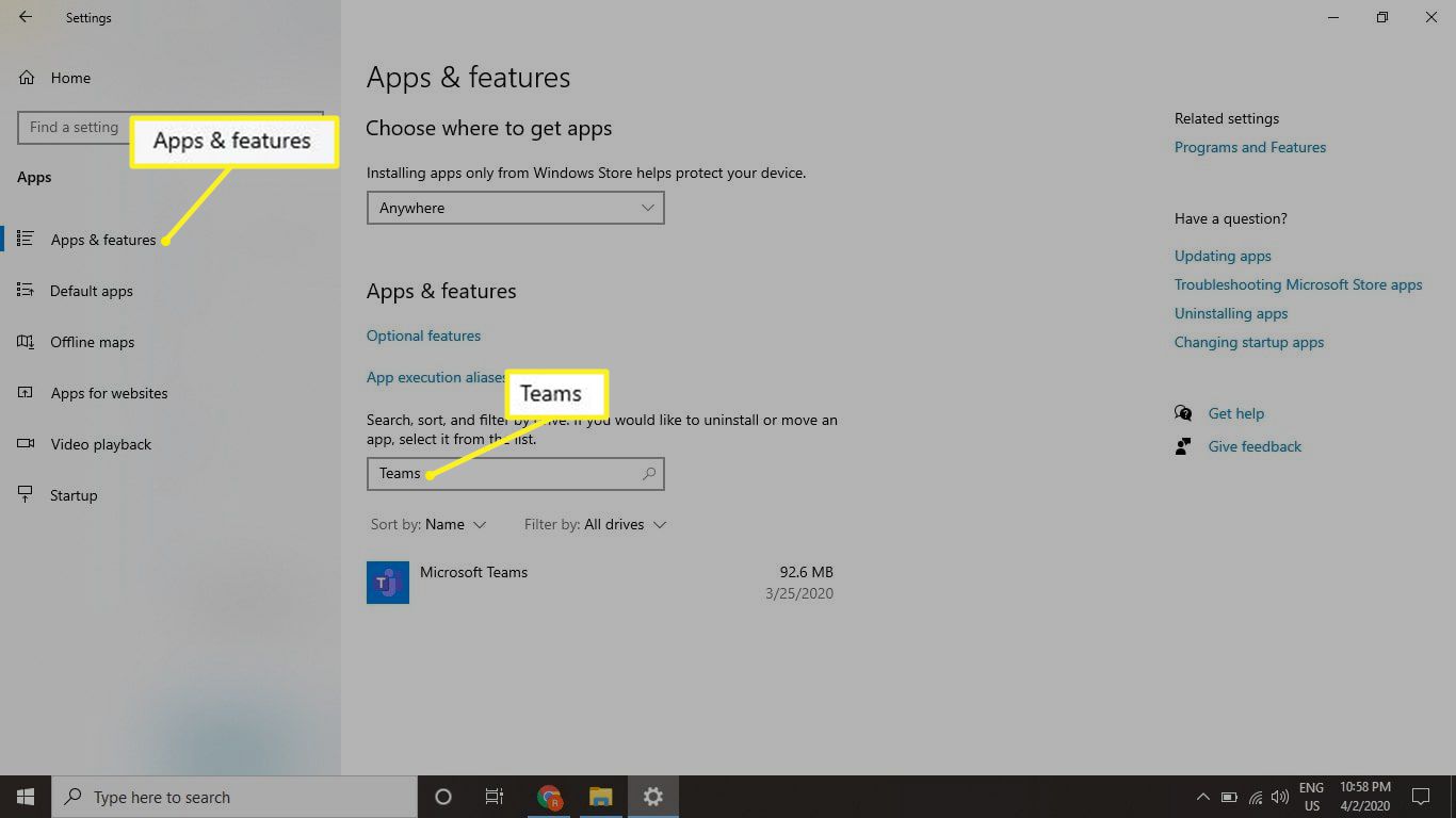 Het scherm Apps & Functies in Windows