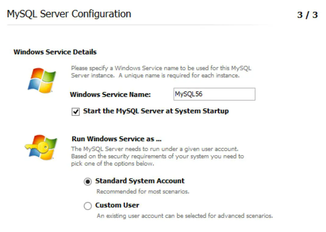 MySQL Server-configuratiescherm