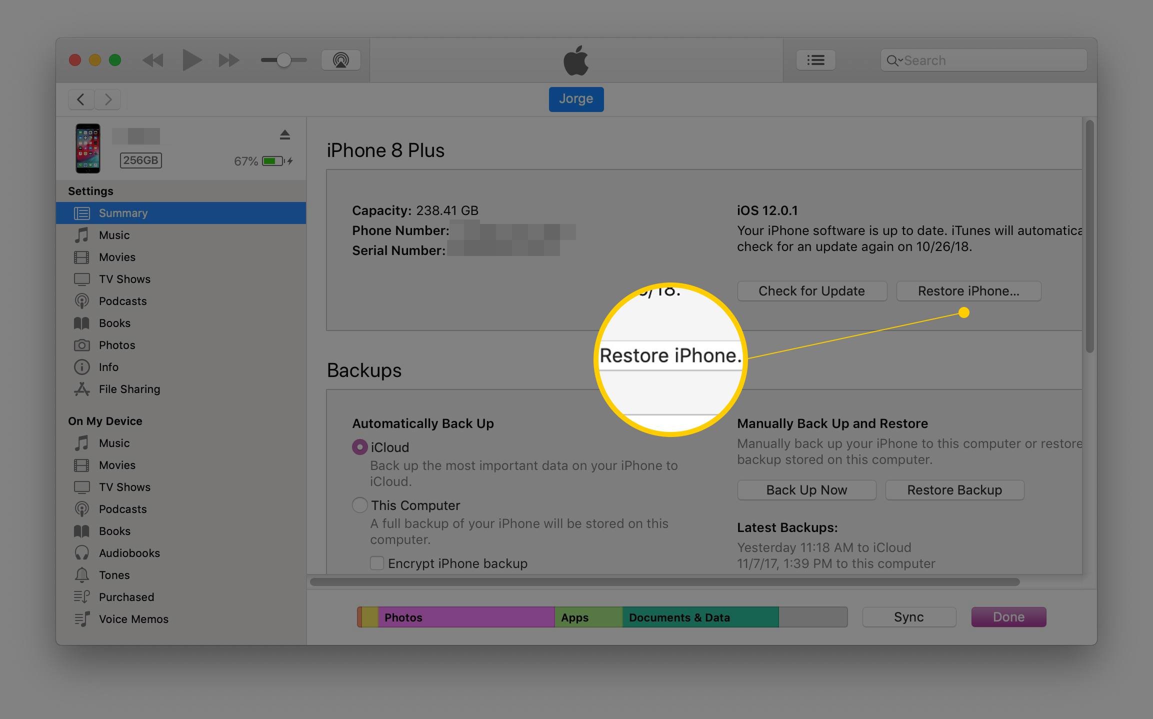 Herstel iPhone-knop in iTunes voor macOS