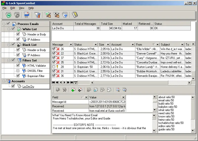 Screenshot van G-Lock SpamCombat-software
