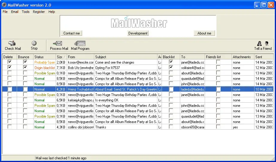 Screenshot van MailWasher-software