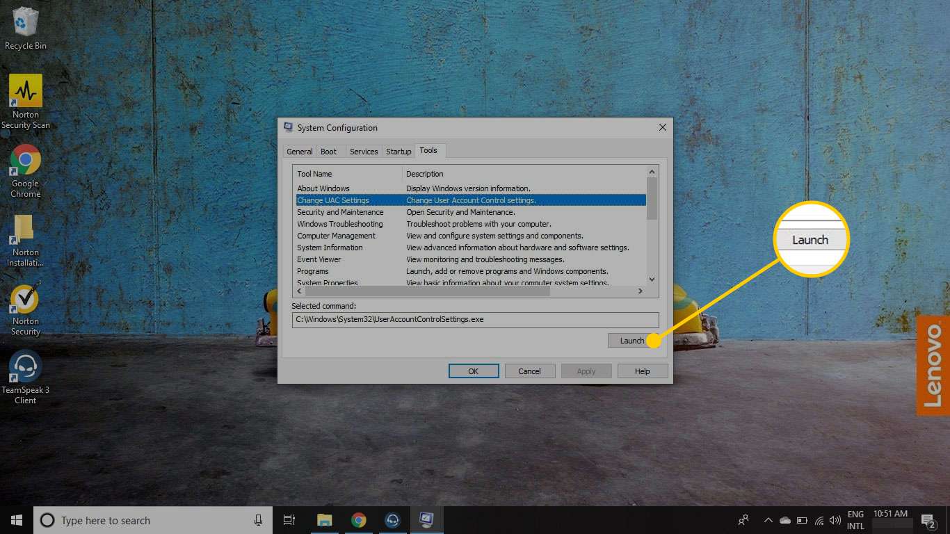 Systeemconfiguratie in Windows met de startknop gemarkeerd