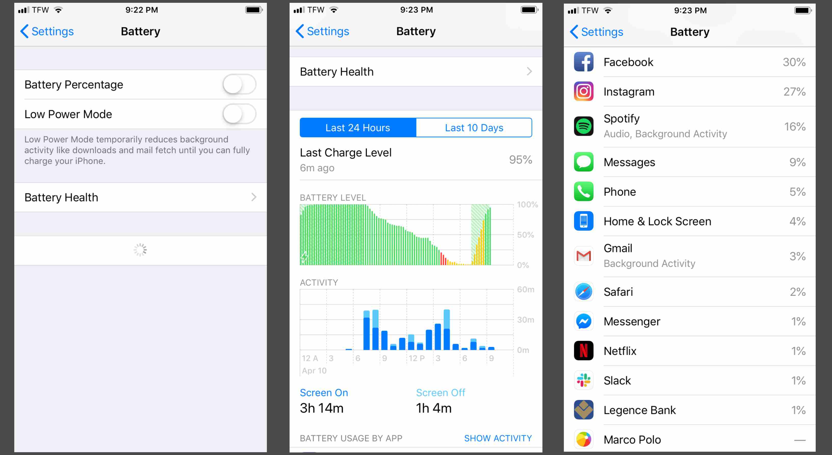 Schermafbeelding van batterij-instellingen op iPhone